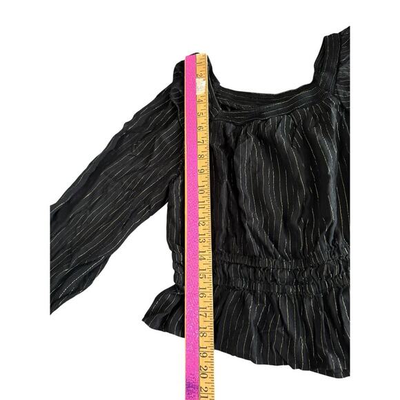 Universal Thread Women Black Metallic Stripe Long Sl S | Ruffle Square Neck Top - Picture 5 of 10